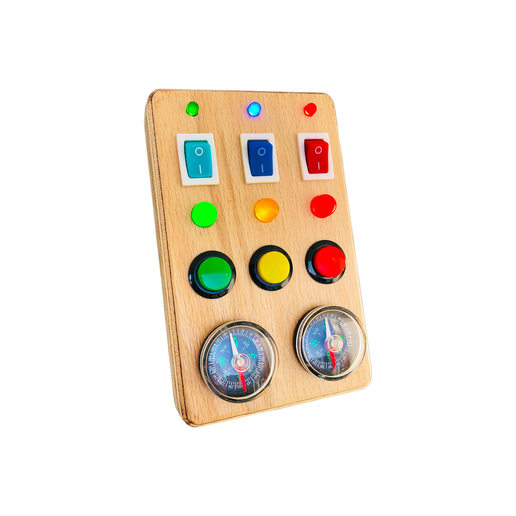 Montessori Busy Board: Toddler Sensory Toy with LED Lights & Compass