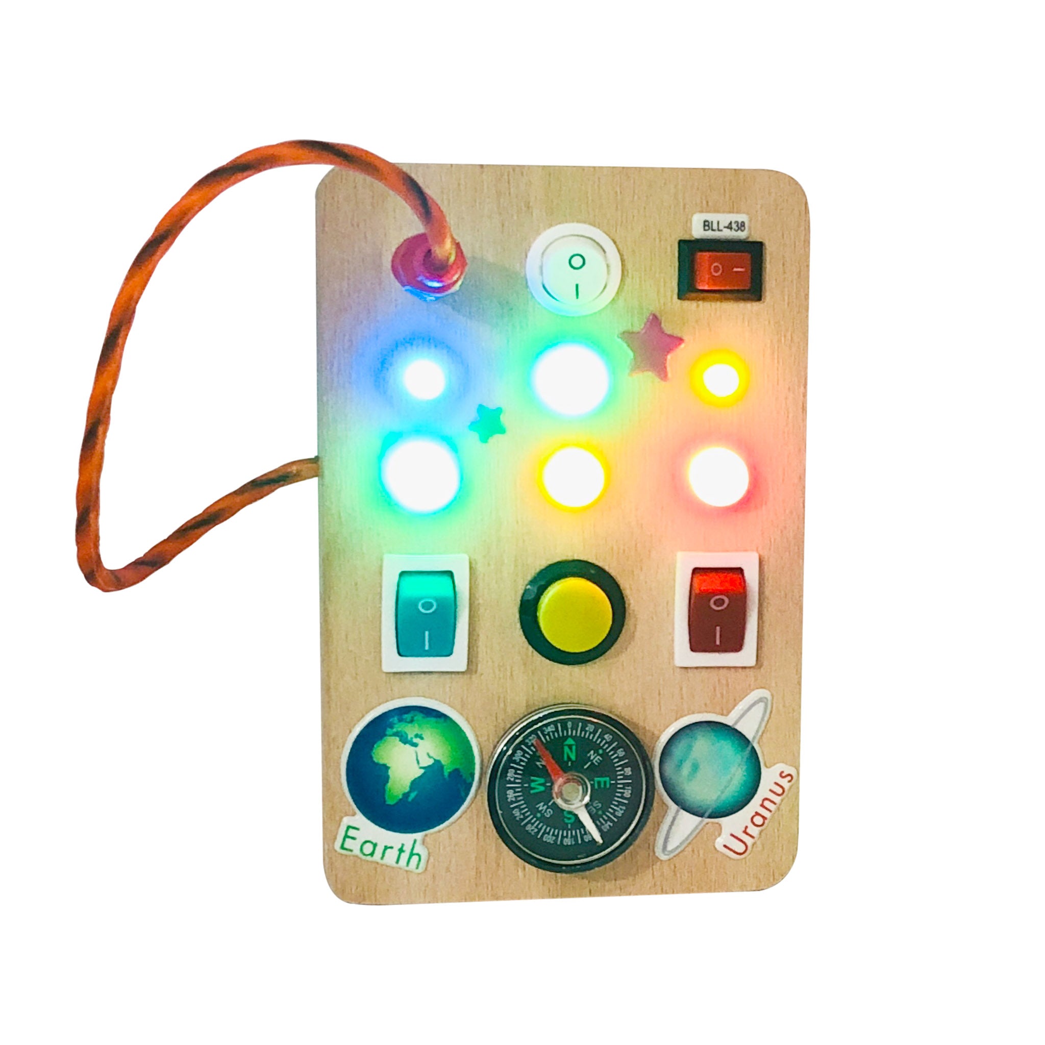 Montessori Busy Board: LED Light Toy, Compass, Sensory Activity
