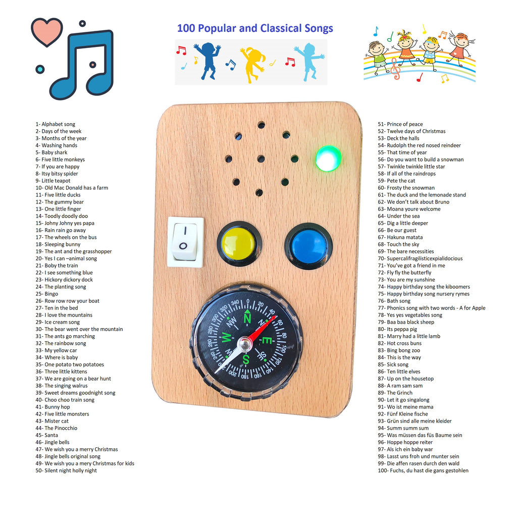 Handmade Wooden Jukebox: Toddler Music Player with 100 Kids Songs | Gift for Christmas