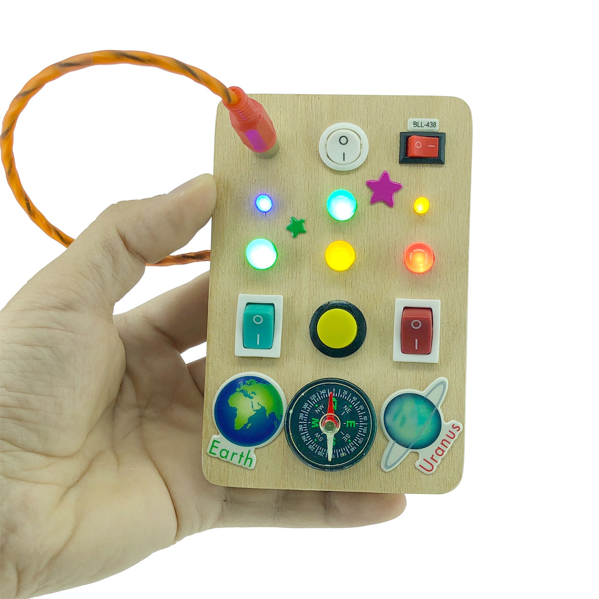 Montessori Busy Board: LED Light Toy, Compass, Sensory Activity