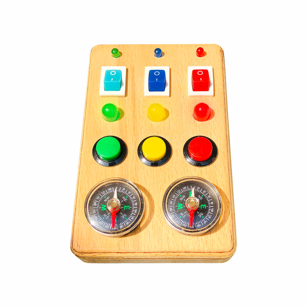 Montessori Busy Board: Toddler Sensory Toy with LED Lights & Compass