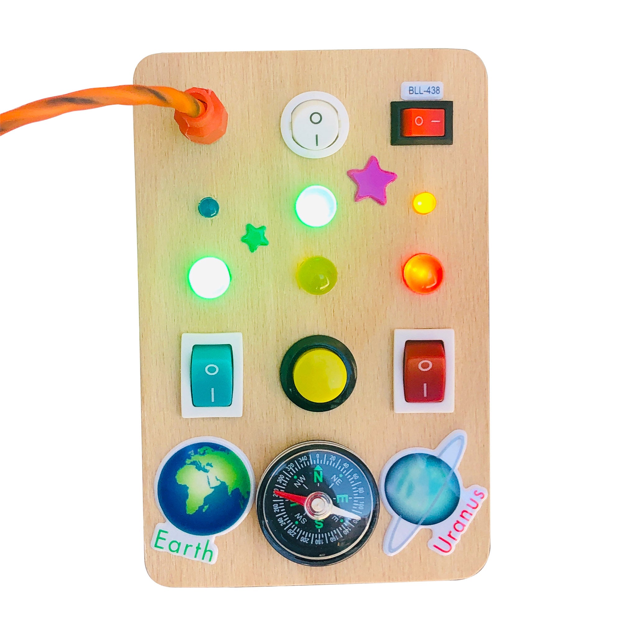 Montessori Busy Board: LED Light Toy, Compass, Sensory Activity