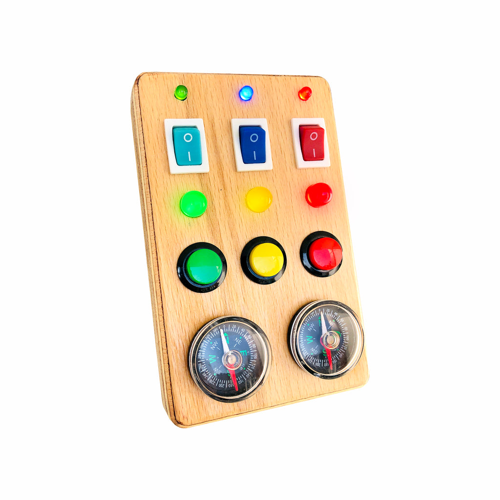 Montessori Busy Board: Toddler Sensory Toy with LED Lights & Compass