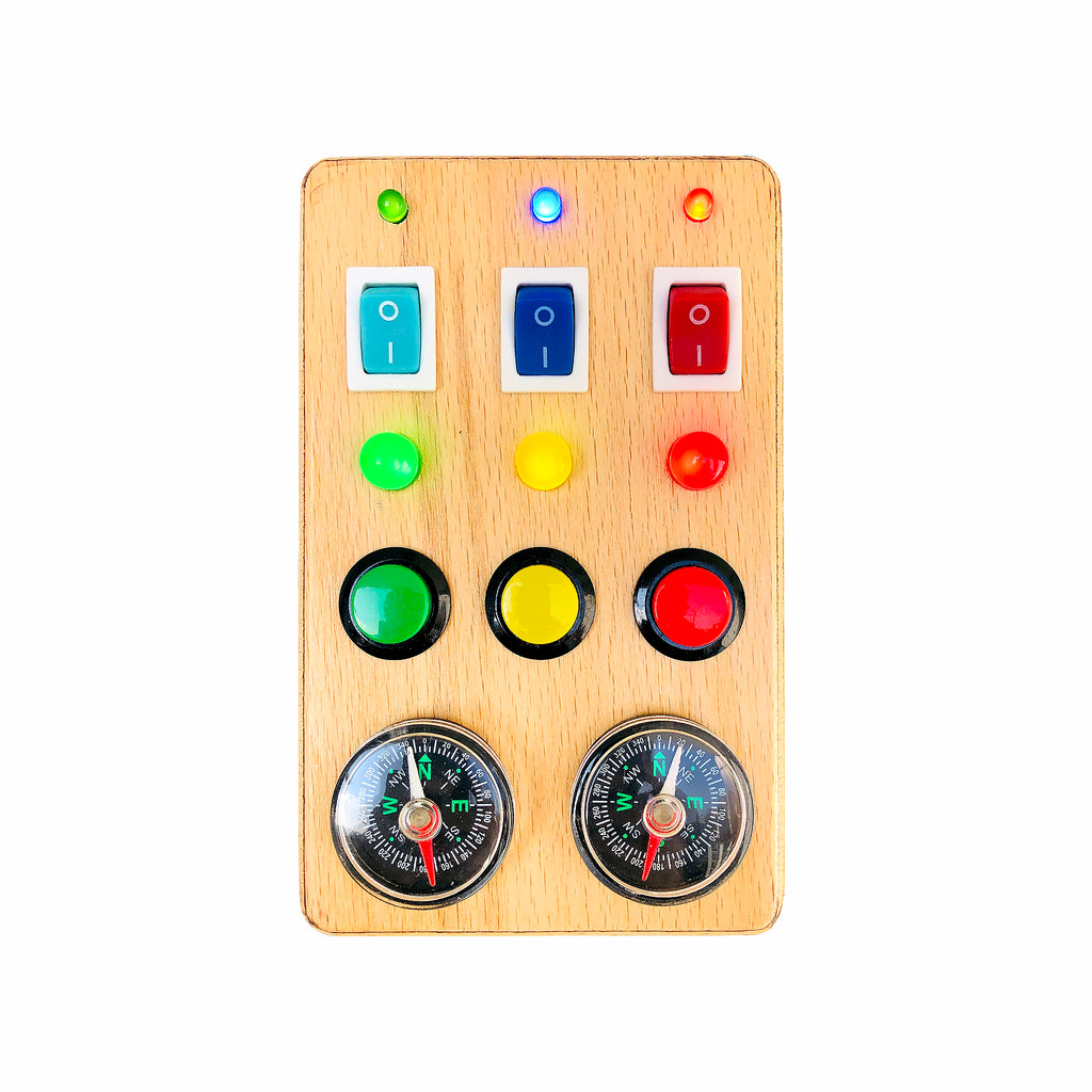 Montessori Busy Board: Toddler Sensory Toy with LED Lights & Compass