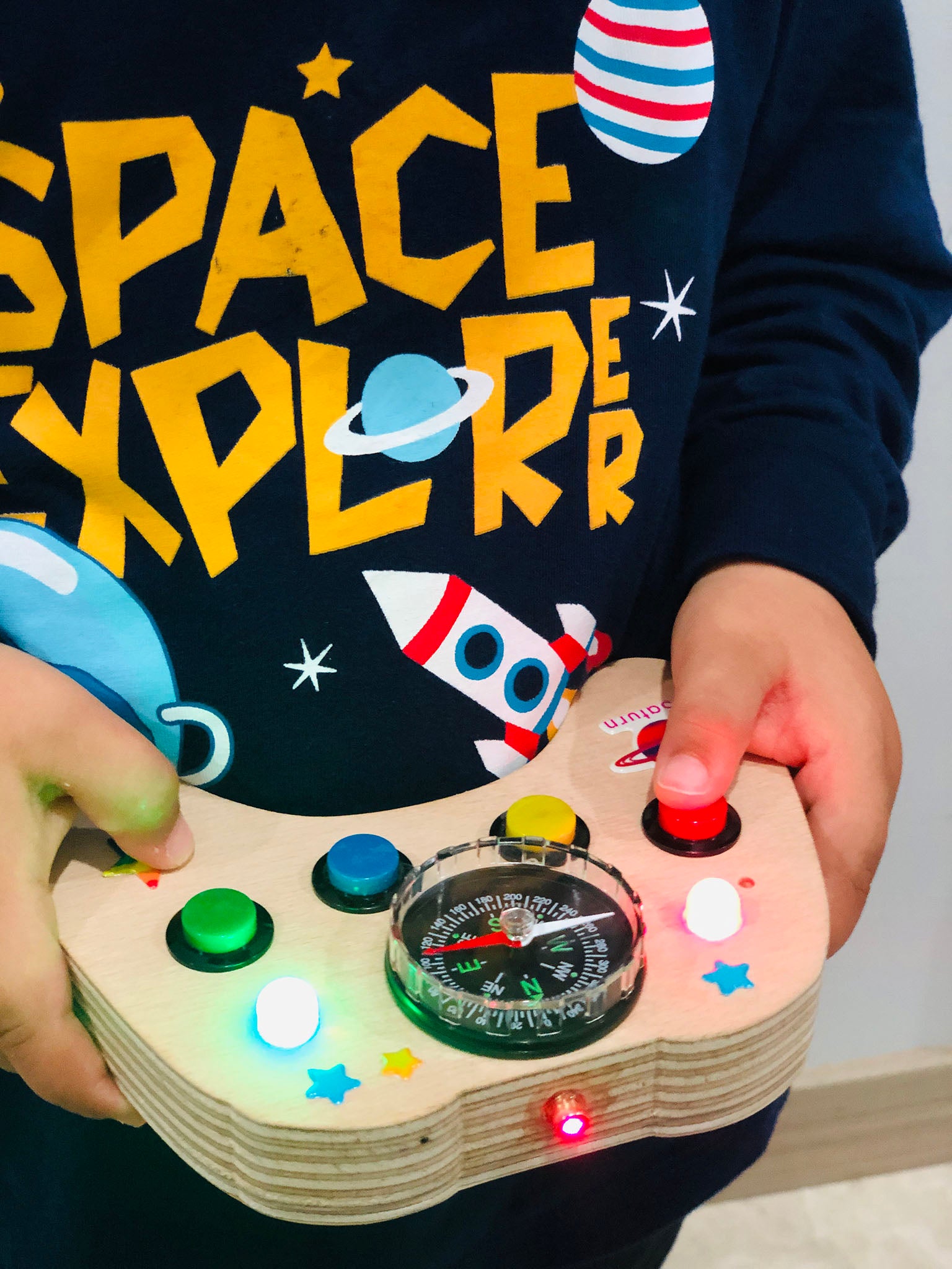 Handmade Baby Busy Board: Wooden Spaceship Controller Toy