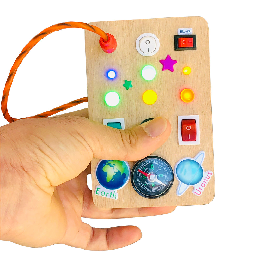 Montessori Busy Board: LED Light Toy, Compass, Sensory Activity