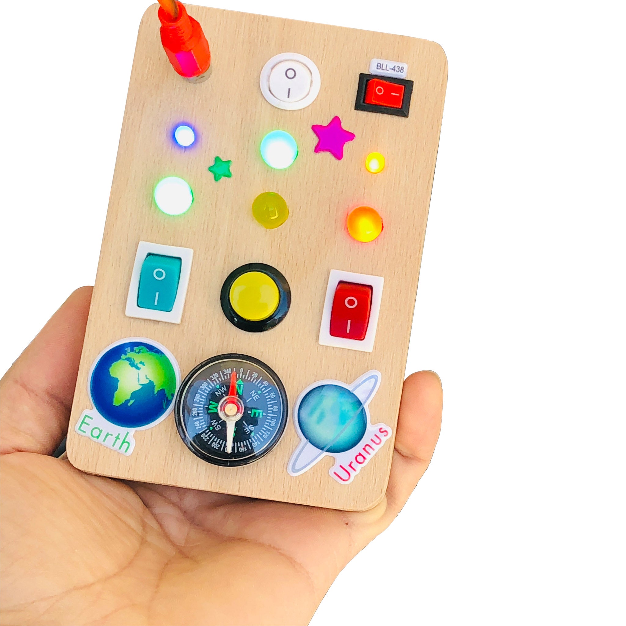 Montessori Busy Board: LED Light Toy, Compass, Sensory Activity