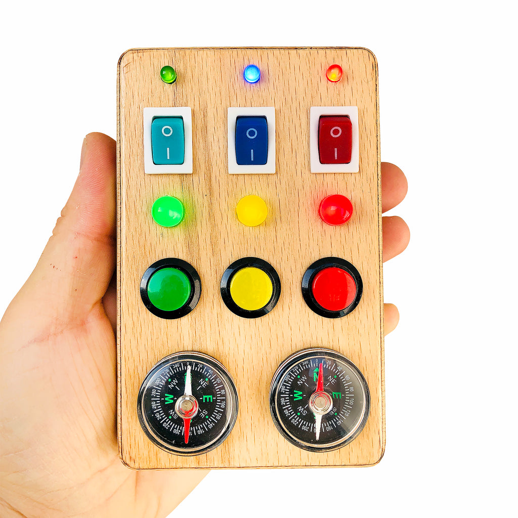 Montessori Busy Board: Toddler Sensory Toy with LED Lights & Compass