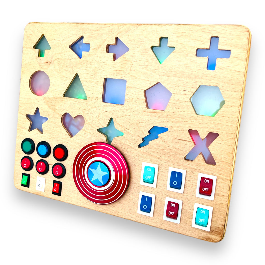 Shapeo Handmade Toddler Busyboard -  Directions and Geometric Signs