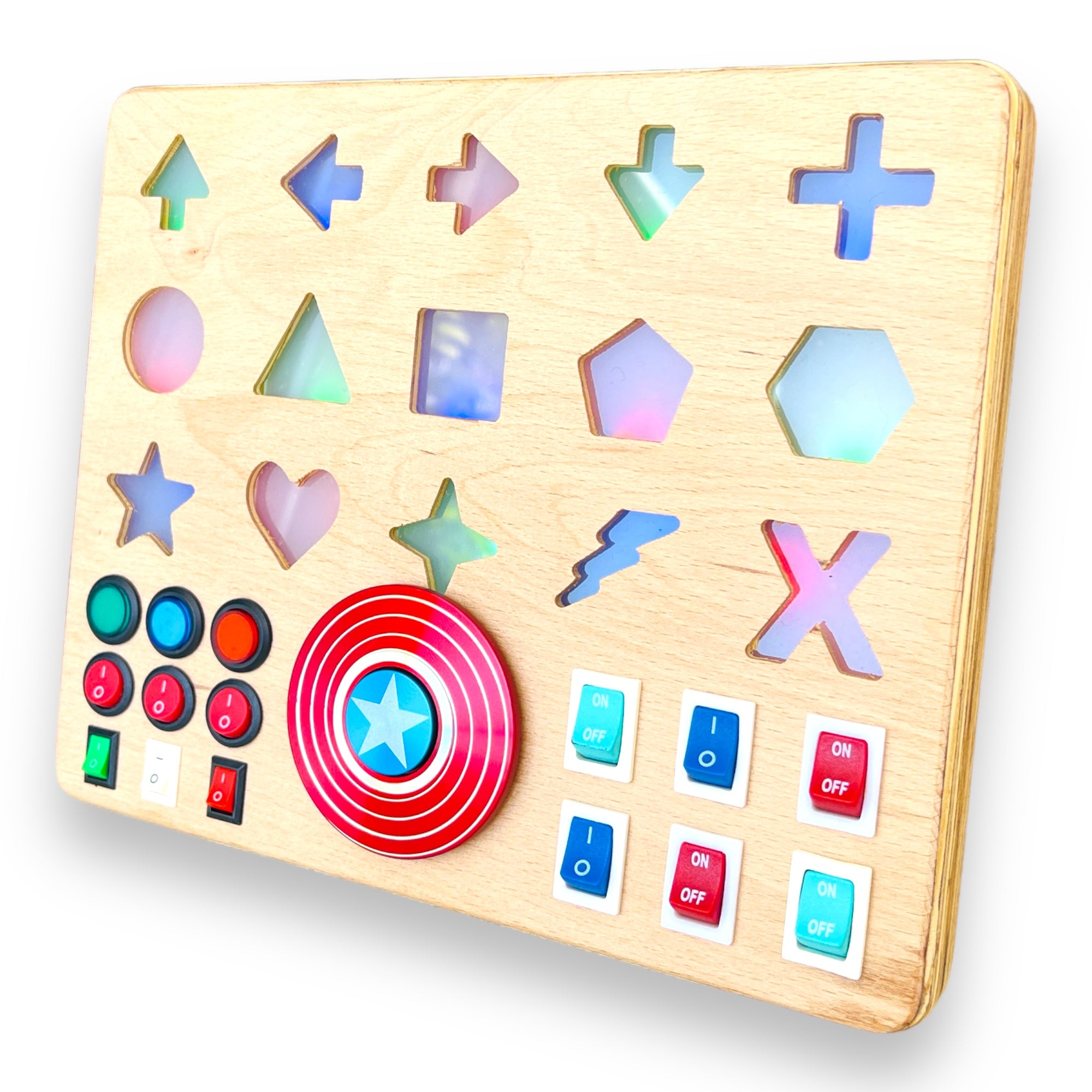 Shapeo Handmade Toddler Busyboard -  Directions and Geometric Signs