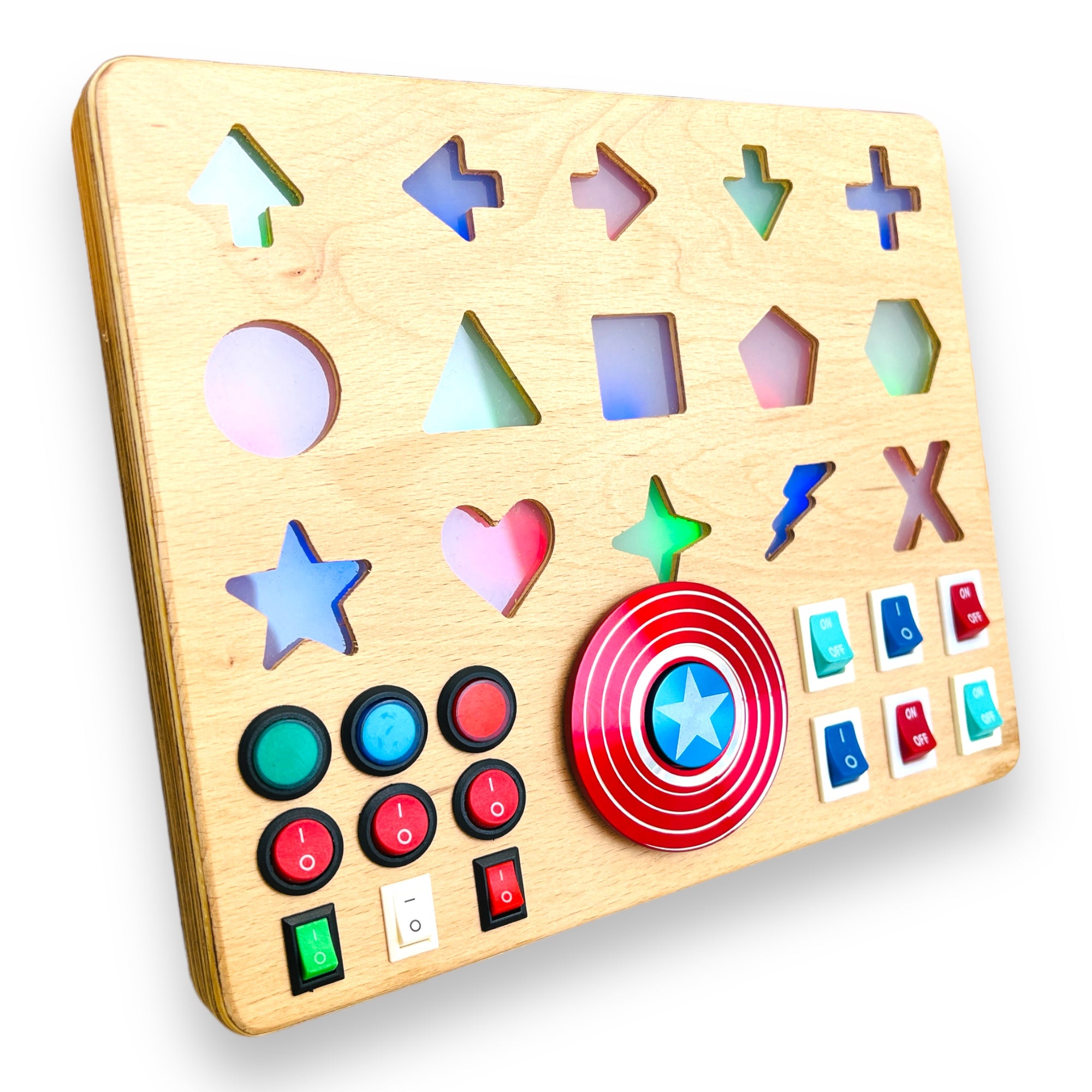Shapeo Handmade Toddler Busyboard -  Directions and Geometric Signs