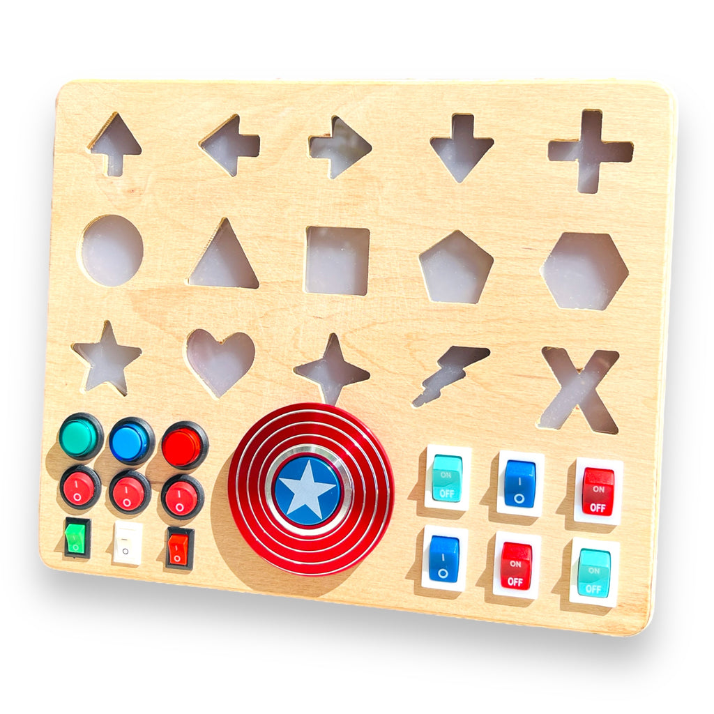Shapeo Handmade Toddler Busyboard -  Directions and Geometric Signs