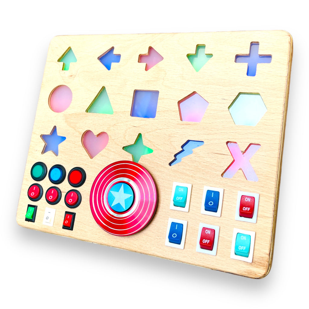 Shapeo Handmade Toddler Busyboard -  Directions and Geometric Signs