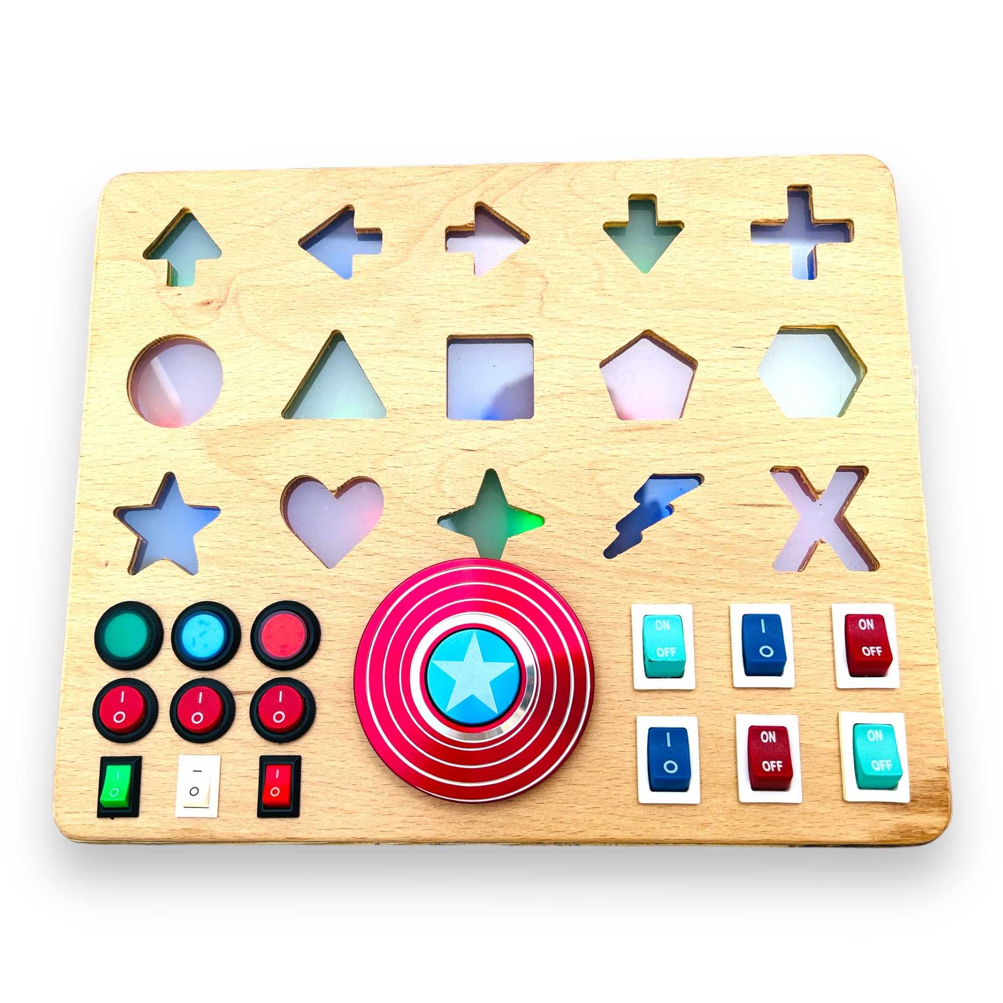 Shapeo Handmade Toddler Busyboard -  Directions and Geometric Signs