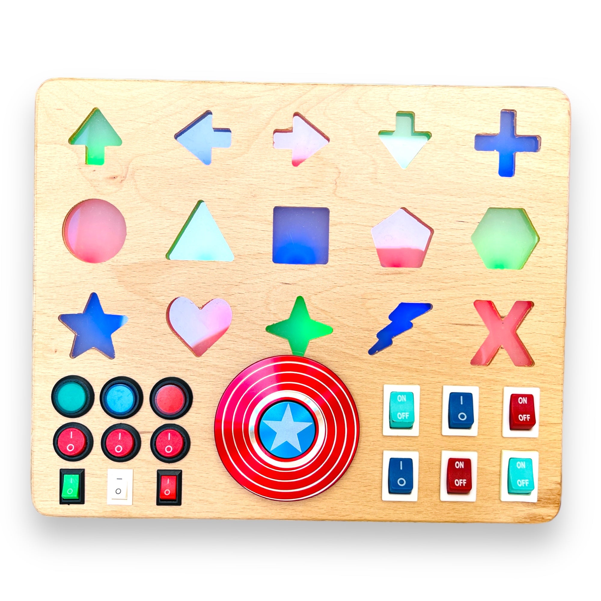 Shapeo Handmade Toddler Busyboard -  Directions and Geometric Signs
