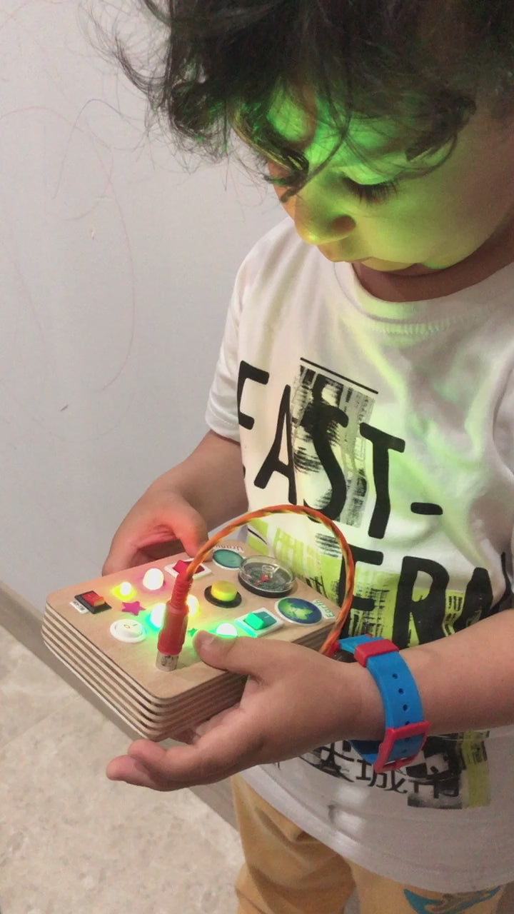 Montessori Busy Board: LED Light Toy, Compass, Sensory Activity